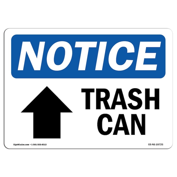 Safety Sign, OSHA Notice, 3.5" Height, Trash Can (Up Arrow) Sign With Symbol, Landscape, 10PK
